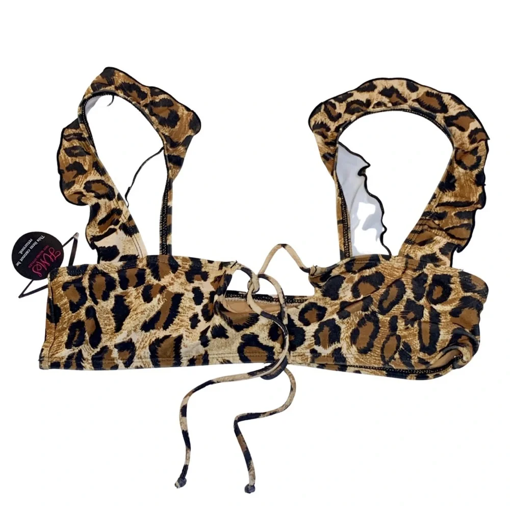 HOT MIAMI STYLES Bikini Top Leopard Print Swim Large NWT
